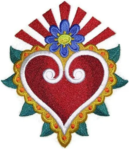 Corazón curativo Milagro personalizado y único [corazón y flor Milagro] Parche bordado para planchar y coser [5.73 x 4.88 pulgadas] [fabricado en
