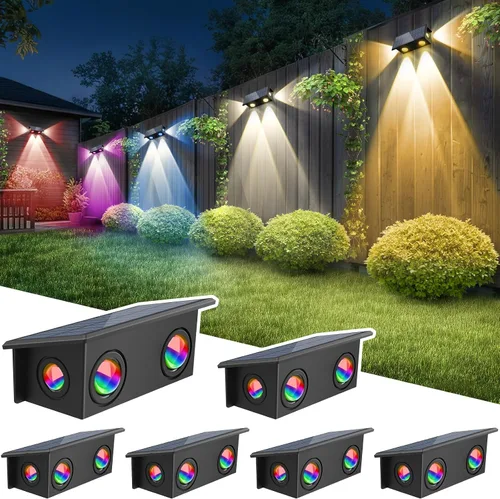 T-SUN Luces solares de valla al aire libre, 7 colores fijos y luces de cercado con cambio de color alimentadas por energía solar, IP65 impermeables,
