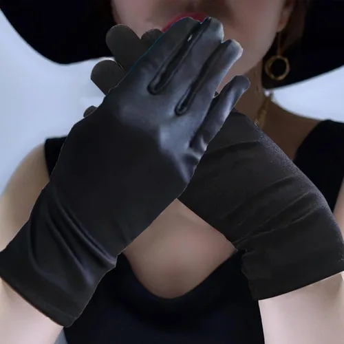 Miniatura 5 de Guantes cortos de satén, guantes de ópera de los años 20 para mujeres, vestido de noche elástico, para novia, boda, fiesta de té