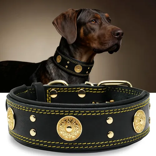 Miniatura 11 de Collar de cuero para perro, 2 pulgadas de ancho, collares de cuero genuino resistente, hecho a mano, suave y lujoso, la mejor opción llamativa
