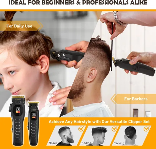 Miniatura 6 de Cortadora de pelo profesional inalámbrica para hombres, kit de corte de pelo para barberos y familia, juego de recortadores de pelo inalámbricos