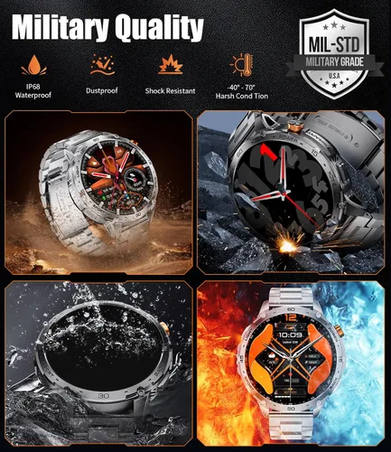 Miniatura 6 de LIGE Reloj inteligente militar para hombre, 730 mAh/1.75 pulgadas, pantalla táctil HD AMOLED, con linterna LED para Android iOS, rastreador