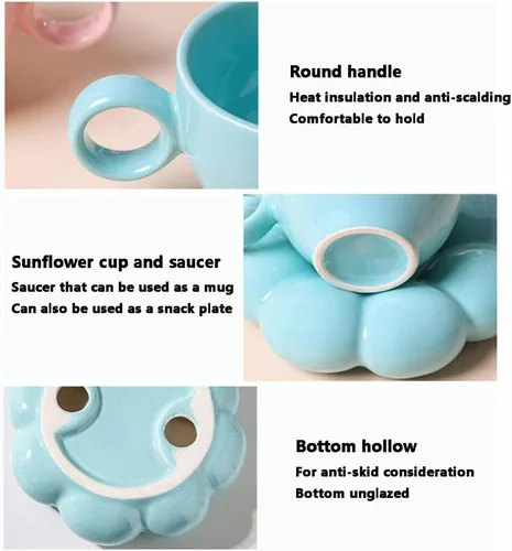 Miniatura 6 de Taza de café de cerámica, taza de capuchino de 7 onzas, tazas de café de cerámica con platillos, aptas para microondas y lavavajillas, juego de taza