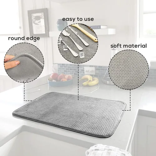 Miniatura 3 de Paquete de 2 alfombrillas de microfibra para secar platos, escurridor de platos absorbente para encimera de cocina, almohadillas de secado de platos