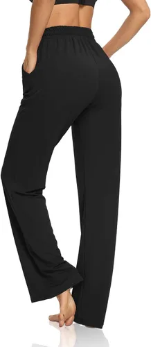 Miniatura 4 de DIBAOLONG Pantalones de yoga para mujer, pierna ancha, cómodos, con cordón, holgados, largos, palazzo, pantalones de entrenamiento con bolsillos