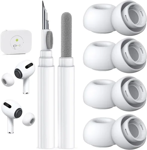 4 pares de puntas de repuesto para AirPods Pro 2ª/1ª generación con kit limpiador, orificio de reducción de ruido y pantalla protectora contra el