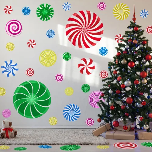 Miniatura 15 de 126 Piezas de Adhesivos de Pared de Navidad, Decoraciones de Dulces de Navidad, Adhesivos de Pared de Navidad, Adhesivos de Suelo de Menta para Rojo