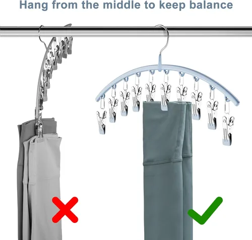 Miniatura 8 de Volnamal Organizador de leggings para armario, colgador de metal para pantalones de yoga con revestimiento de goma, paquete de 4 con 10 clips