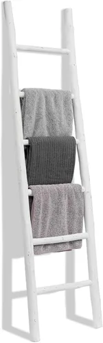 Miniatura 17 de FUIN Escalera de madera de 6 pies totalmente montada, para sala de estar, decorativa, para pared, inclinada, granja, soporte para colcha, toallero