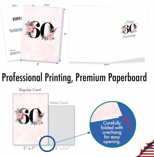 Miniatura 4 de NobleWorks - Tarjeta de felicitación de aniversario del 60º aniversario con sobre de 5 x 7 para hombres y mujeres (1 tarjeta) Pareja floral 60