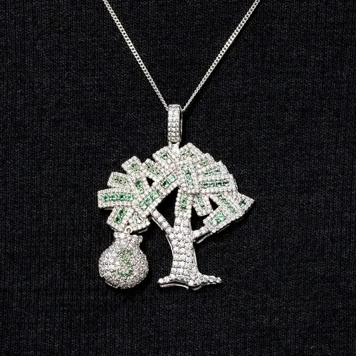 Miniatura 2 de Octa Pearl - Colgante de circonita cúbica blanca y verde de 3.16 quilates hecho a mano para el árbol del dinero, para mujeres u hombres en plata