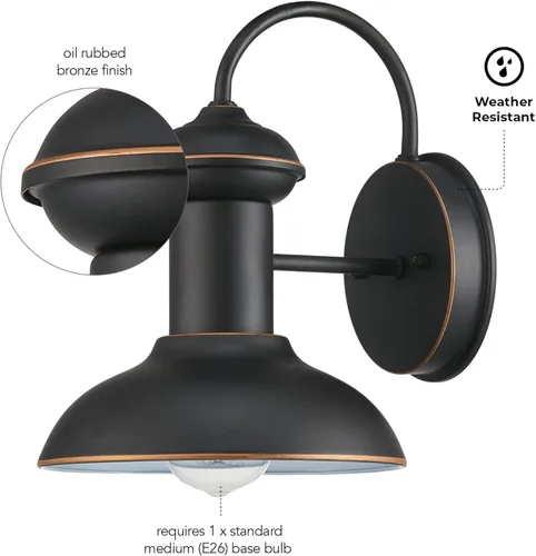 Miniatura 6 de Globe Electric Lunes, 1 lámpara de pared para exteriores e interiores, aplique de pared, 40190, 60.0watts, 110.0 volts