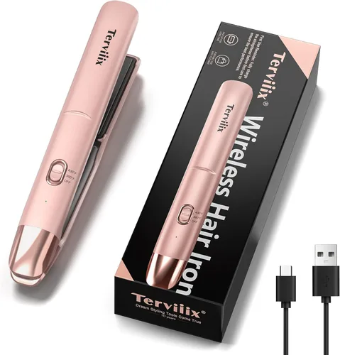 Terviiix Plancha de pelo inalámbrica de tamaño portátil, máximo 430 °F, mini alisador y rizador 2 en 1 para cabello corto, mini plancha plana