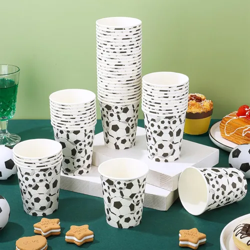 Miniatura 6 de Teling 100 vasos de papel desechables para fiestas temáticas de fútbol, 9 onzas, para suministros deportivos, decoración para beber para regalos