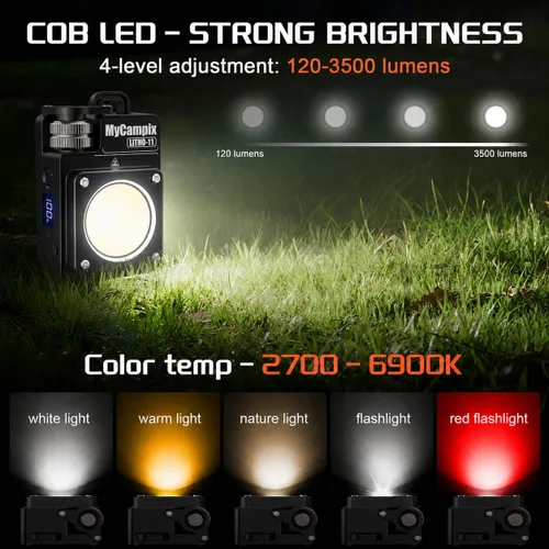Miniatura 2 de MyCompix - Linterna de camping portátil, linterna LED ajustable de 3500 lúmenes, recargable con tiempo de funcionamiento y pantalla de 2.5 a 15