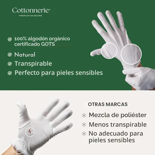 Miniatura 3 de Cottonnerie - 4 pares de guantes de algodón orgánico para manos secas para dormir, guantes hidratantes durante la noche, guantes hidratantes
