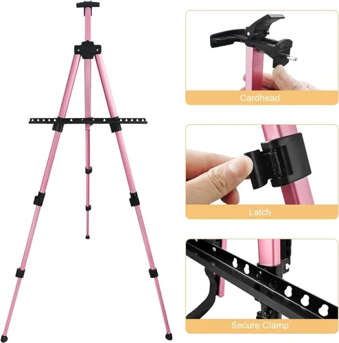 Miniatura 6 de RRFTOK Caballete de pintura para artistas, caballete de aluminio ajustable para pintar lienzos, altura de 17 a 66 pulgadas, bolsa de transporte