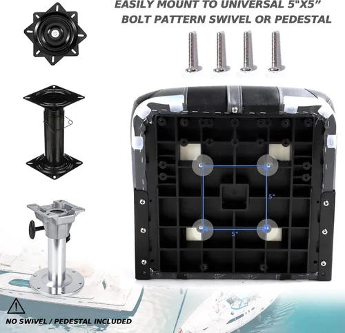 Miniatura 6 de P1 Premium Marine Asiento plegable para barco con respaldo alto, tornillos de acero inoxidable incluidos B6-Carbón/Negro (2 asientos)