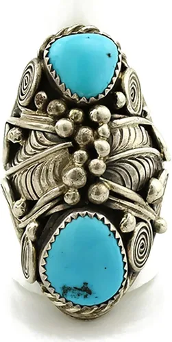 Miniatura 4 de Anillo Navajo de plata .925 Sleeping Beauty Turquoise firmado JM C.1980's, Plata de ley, turquesa