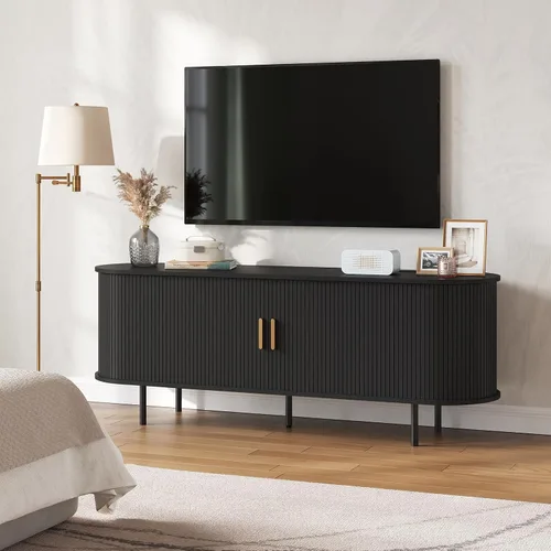 Mueble de TV moderno de mediados de siglo de 55 pulgadas con toma de corriente, centro de entretenimiento para televisores de hasta 60 pulgadas,