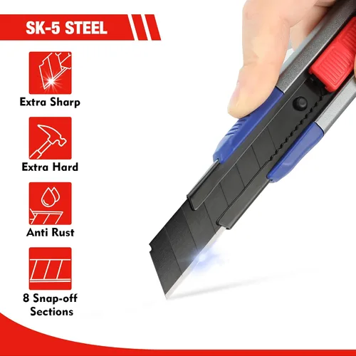 Miniatura 4 de WORKPRO Cuchillo Utilitario Retráctil de 18mm, Cortador de Caja de Alta Resistencia con 10 Piezas de Cuchillas SK5 para Cartón, Cartón Duro y Cajas