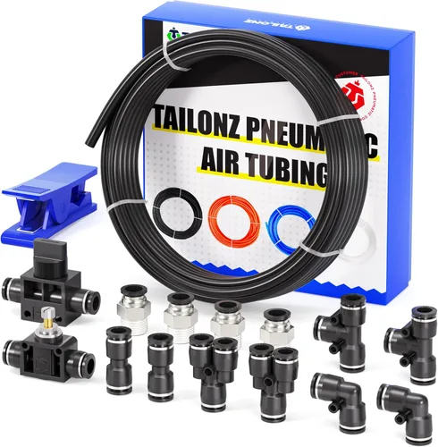 Miniatura 11 de TAILONZ PNEUMATIC Negro DOT 1/4 pulgadas de 32.8 ft 32.8ft Nylon Air Tubing Kit Tubería Manguera de tubería de línea de aire Tubería o transferencia