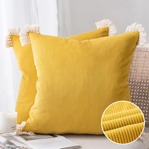 Miniatura 14 de Phantoscope Paquete de 2 fundas de almohada de pana suave para Halloween y otoño, decorativas de terciopelo a rayas con borlas de algodón, fundas