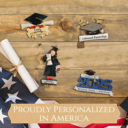 Miniatura 6 de Adorno de graduación personalizado 2025 Adornos de Navidad personalizados grabados con láser 24 horas de clase de 2025 para árbol Gorra