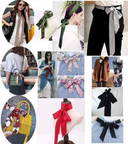 Miniatura 4 de Elegante bufanda suave con cinta, bufanda larga y delgada de satén con cinturón para corbata, cuello y gargantilla para mujer