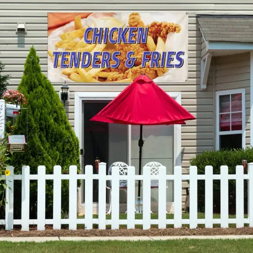 Miniatura 3 de Vinyl Banner Multiple Sizes Chicken Tenders & Fries Restaurant Cafe Restaurant & Food Outdoor Weatherproof Industrial Yard Signs White 4 Grommets