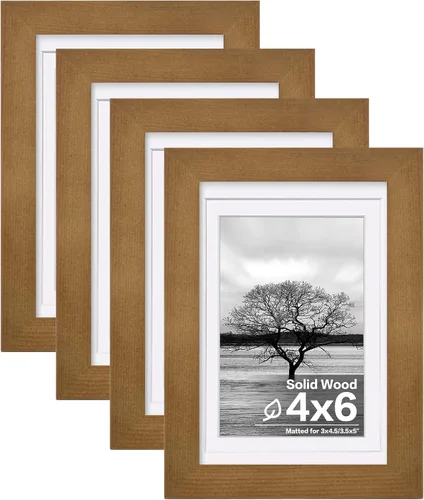 Miniatura 18 de Egofine Juego de 4 portarretratos de 4 x 6, hechos de madera maciza cubierta de plexiglás de 3 x 4.5 pulgadas y 3.5 x 5 pulgadas con paspartú o de 4