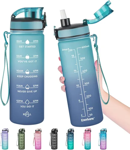 Miniatura 9 de Enerbone Botella de Agua, A Prueba de Fugas Sin BPA y Tóxicos, Botella de Agua Motivacional con Horarios para Beber y Pajita, Botella de Agua