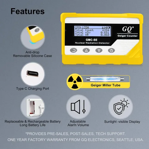 Miniatura 5 de GQ GMC-SE Geiger Detector de radiación de contador Beta Gamma de rayos X portátil Medidor de monitor de radiación nuclear digital Dosímetro