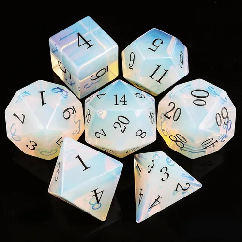 Miniatura 16 de Haxtec - Juego de dados de piedras preciosas de labradorita y piedra lunar, dados poliédricos DND con estuche premium compatible con juegos de mesa