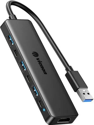 VIENON Adaptador USB 3.0 a HDMI (7 en 1), concentrador USB 3.0 con HDMI 1080P, estación de acoplamiento extensor USB para monitor, PC, portátil,