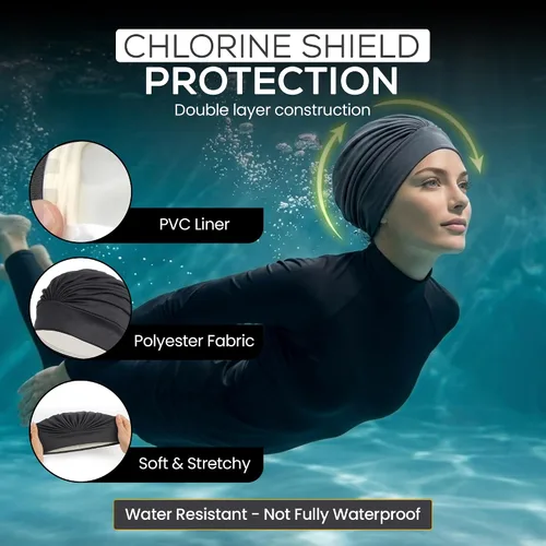 Miniatura 4 de BEEMO Gorros de natación para mujer, turbante de natación, de poliéster, con forro de látex, plisado para mujer Púrpura