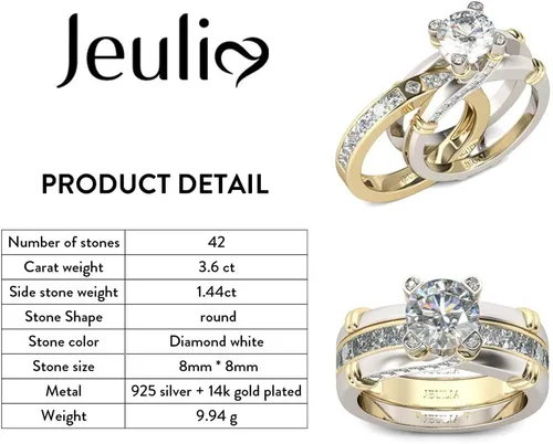 Miniatura 2 de Jeulia - Anillo de plata de ley con circonitas intercambiables para mujer, para boda, compromiso, aniversario
