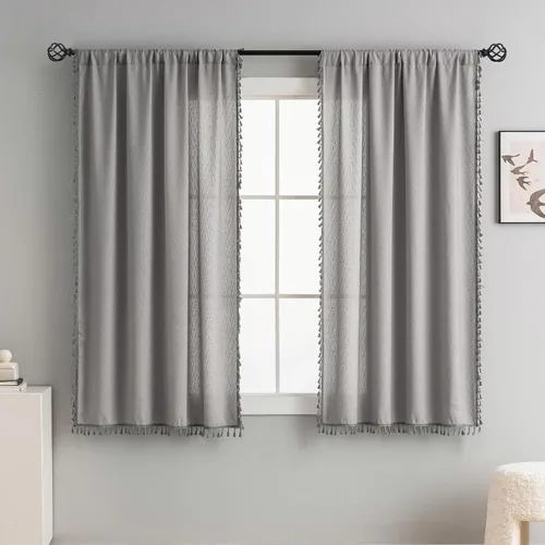 Miniatura 7 de Cortinas cortas para ventana pequeña, mezcla de lino natural, estilo campestre, 45 pulgadas de largo, para cocina, 40 pulgadas de ancho x 45