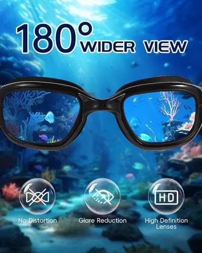 Miniatura 3 de Gafas de natación, gafas para adultos con gorro de natación, clip de nariz y tapones para los oídos, protección UV, lente antivaho y funda