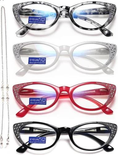 EYEURL Gafas de lectura de ojo de gato para mujer, bloqueo de luz azul, paquete de 4 unidades, para lectura de computadora, 2.50, bisagra de