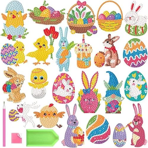 Miniatura 11 de ACSAUMMY Kits de Pegatinas de Pintura de Arte de Diamante para Niños, 36 piezas de Lindas Pegatinas de Pintura de Arte de Diamante 5D Pegatinas