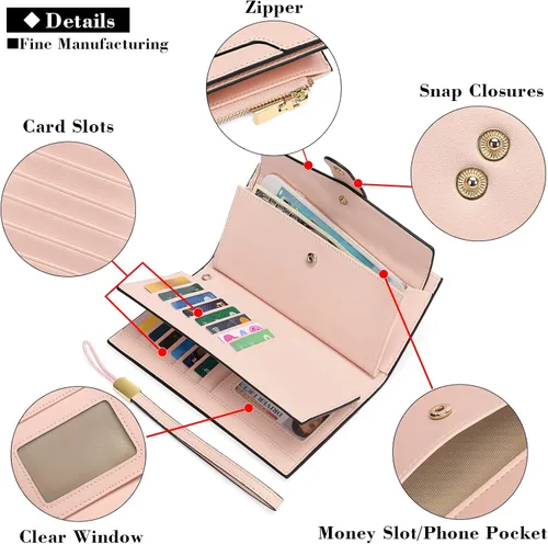 Miniatura 4 de SENDEFN - Cartera de cuero para mujer, portatarjetas con bloqueo RFID, monedero para mujer con cierre