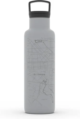 Miniatura 18 de Well Told Botella de agua aislada con mapa de Washington DC grabado, botella de acero inoxidable grabada (21 onzas, blanco) botella aislada de mapa