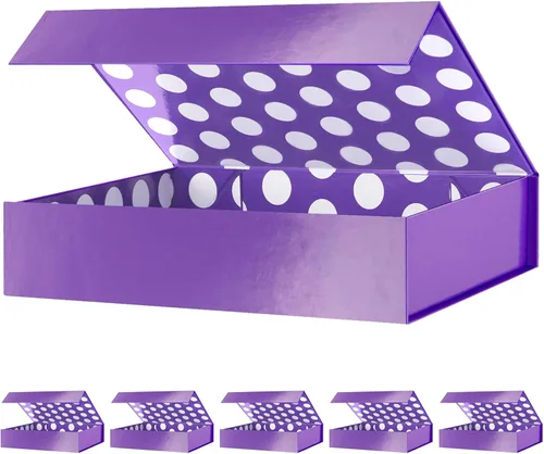 GREEN BEAN Cajas de regalo de lunares morados, 6 unidades, 11.5 x 8 x 2.5 pulgadas, cierre magnético, ideal para ocasiones de regalo
