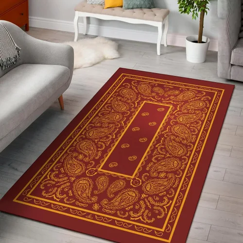 Alfombra de área personalizada, color rojo y dorado, alfombra de área moderna, alfombra de área de 3 x 5 pies, patrón de bandana negra, alfombra