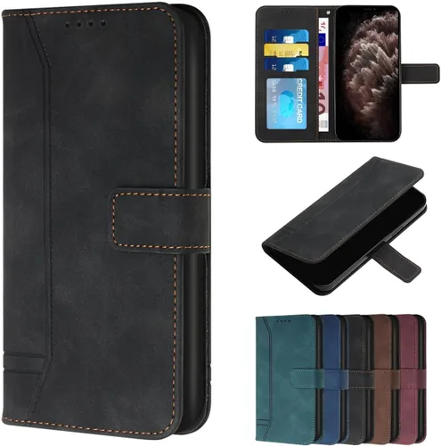 Compatible with Motorola Moto E22/E22i, Leather Business Fashion Casual Phone Wallet Cover with Card Holder Slots Shockproof Kickstand Case-Black