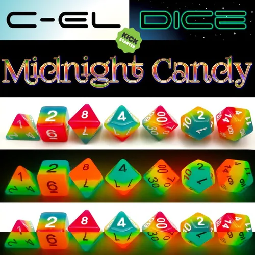 Miniatura 7 de Bescon Fantasía Arco Iris Brillante Dados Poliédricos 7pcs Set Caramelo de Medianoche, Juego de dados RPG Luminoso Resplandor en la oscuridad