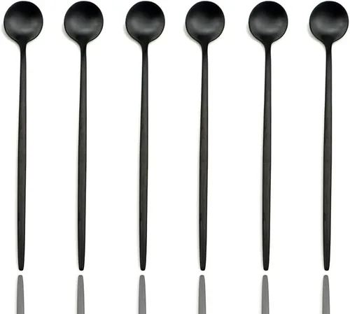 Miniatura 8 de JASHII Juego de 20 cubiertos de acero inoxidable 304 negro mate para el hogar, juego de vajilla de cocina con cuchillo/tenedor/cuchara servicio