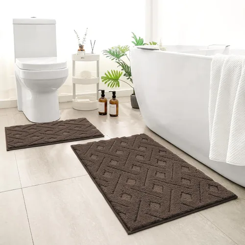 Miniatura 15 de HOMEIDEAS - Juego de alfombras de baño de 2 piezas, antideslizantes, lavables a máquina, de felpa extra suave y absorbente, para baño, tina y ducha