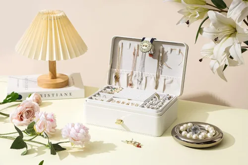 Miniatura 8 de AOSIFIEL Joyero y organizador para mujeres, adolescentes, niños, aretes, joyero con colgador de collar, caja de joyería de pie de piel sintética